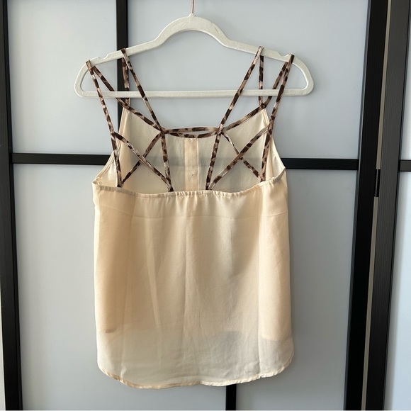 E&M Beige Creme Flowy Tank Top Blouse with Animal Print Straps Cute Buttons - Picture 6 of 12